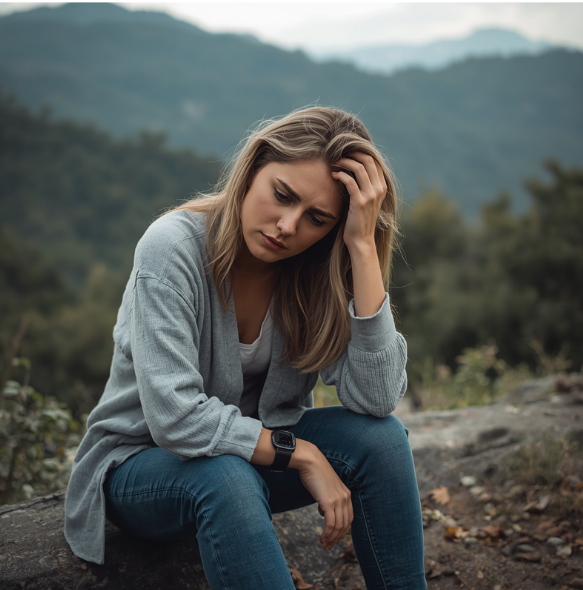Persona buscando calma y bienestar emocional durante un retiro de crecimiento personal