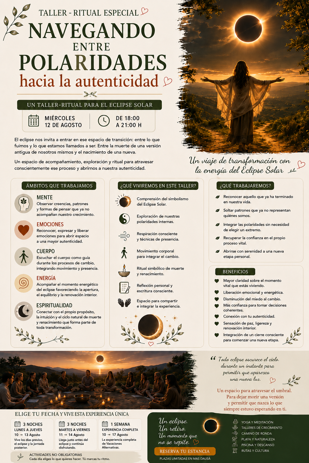 Taller Ritual Navegando entre polaridades hacia la autenticidad. Especial Eclipse Solar del 12 de agosto en Mas Dausà.